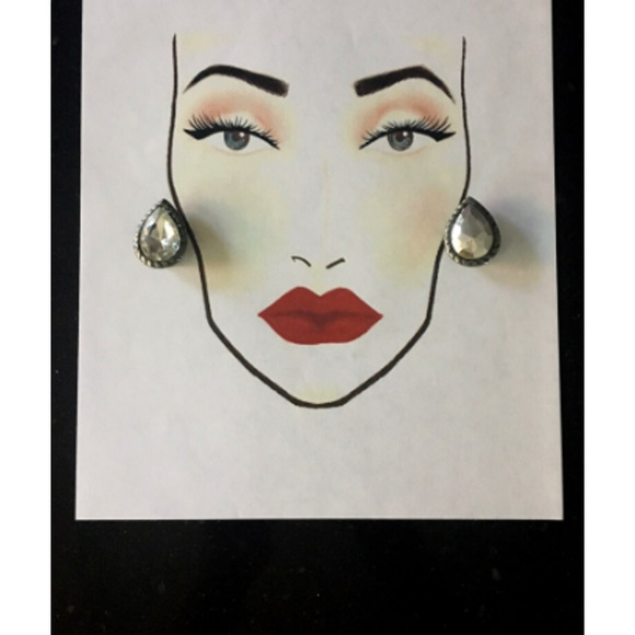 Vintage 50's Teardrop Silver-tone Lucite Earrings - Clear Faceted Glass Clip-ons - Picture 5 of 7